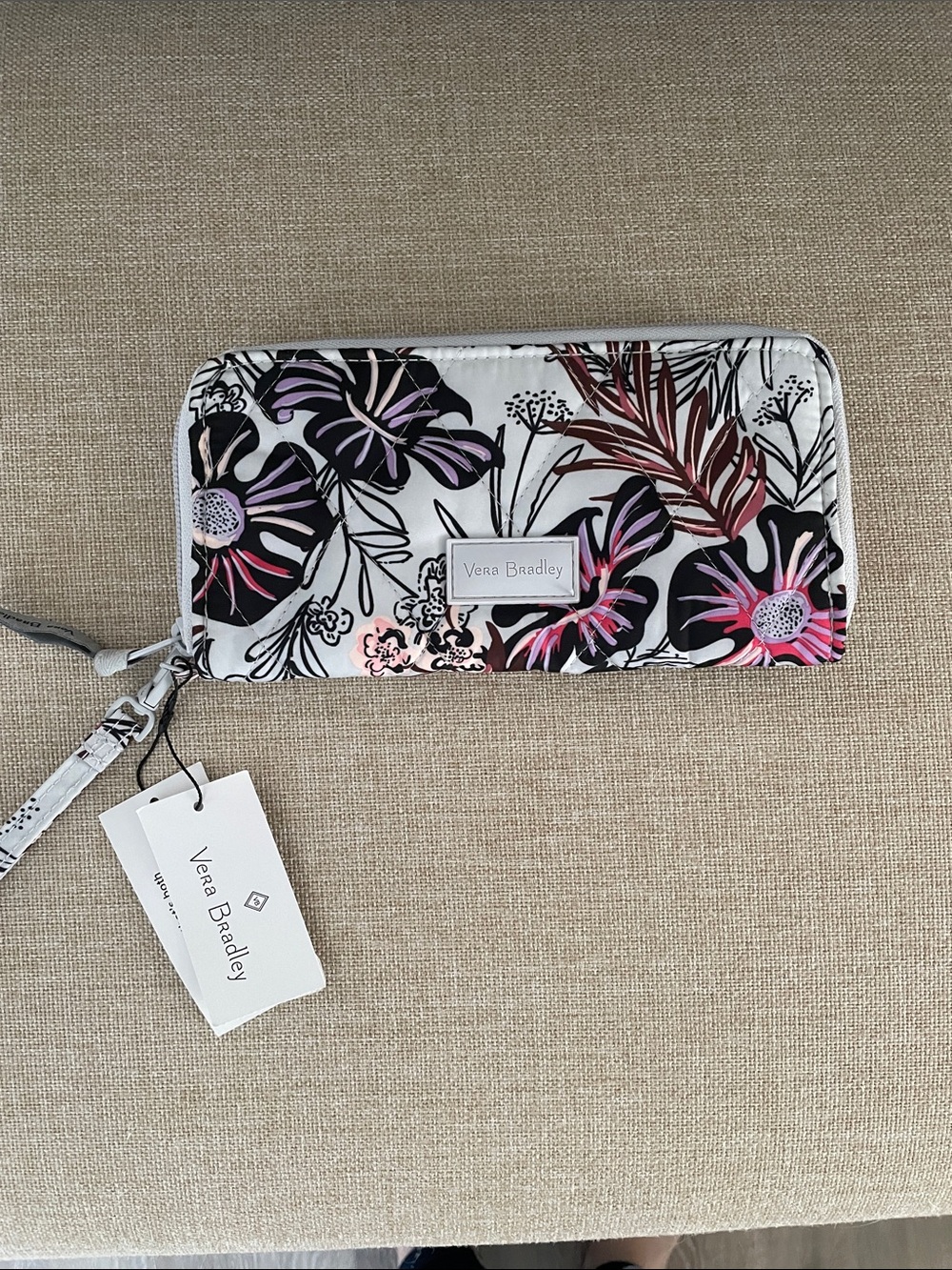 Vera Bradley White Wallet with Pink, Black & Purple Floral Print